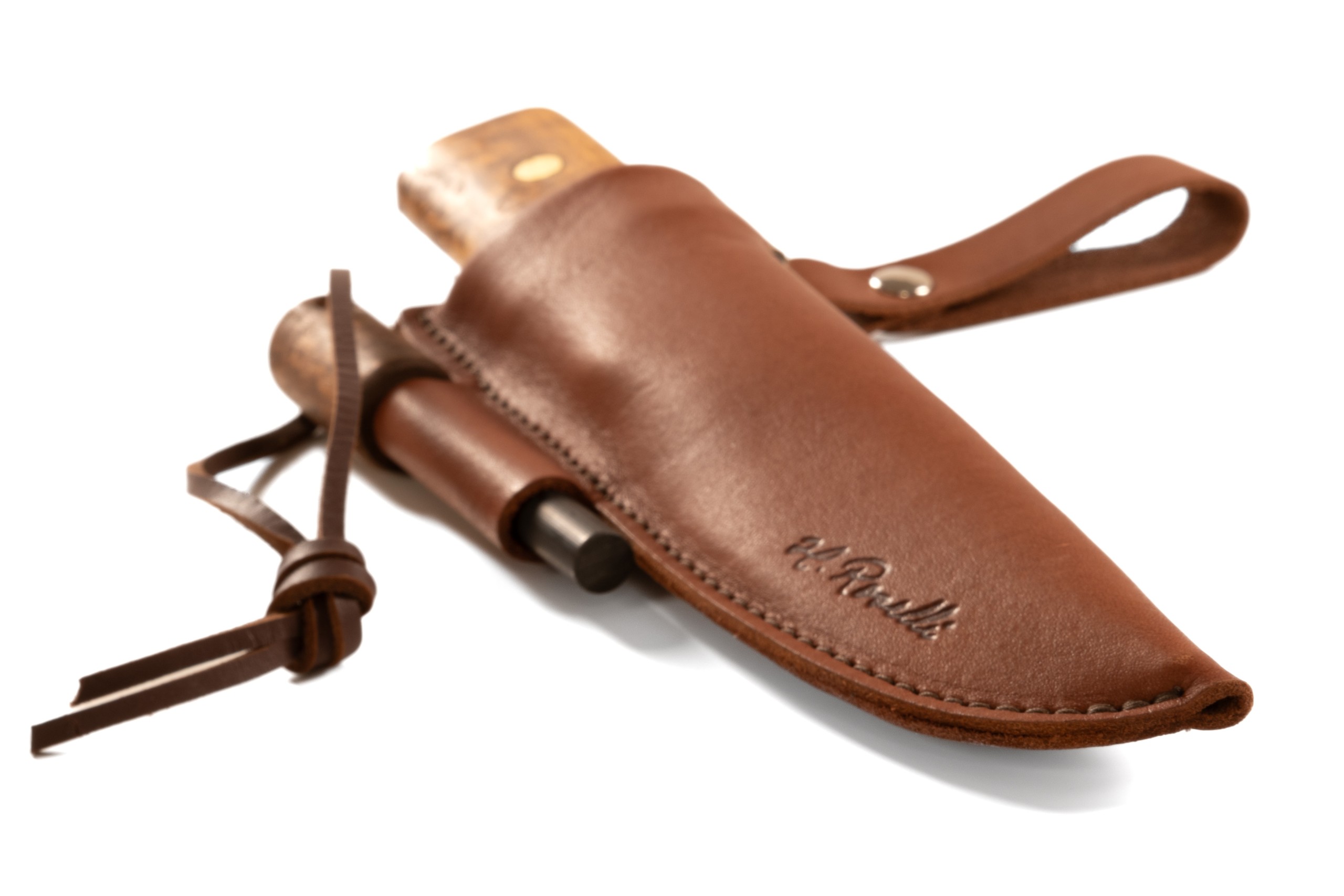 H. Roselli RW200S Jagdmesser – UHC Carbonstahl-Klinge, Griff Aus Maserbirke, Silberbeschläge, 23 Cm Gesamtlänge (mit Lederscheide)