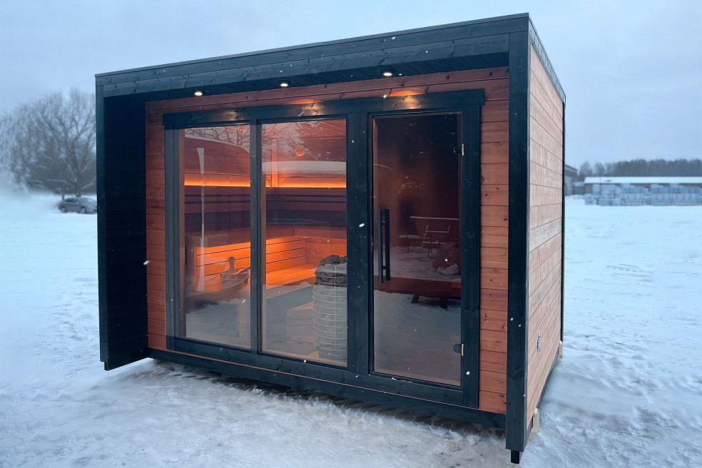 Blocksauna Element Choice - Dreibanksystem in Winterlandschaft