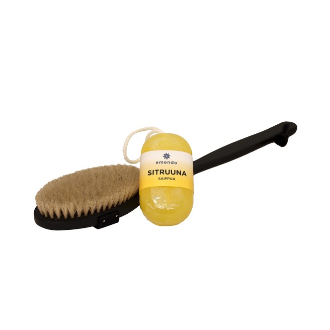 Emendo Sauna-Bürste (schwarz) mit Zitronenseife.jpg