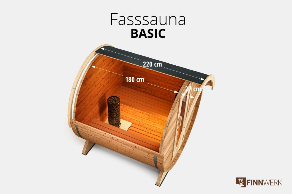 Fasssauna Basic Scnittbild mit Massen Saunakabine