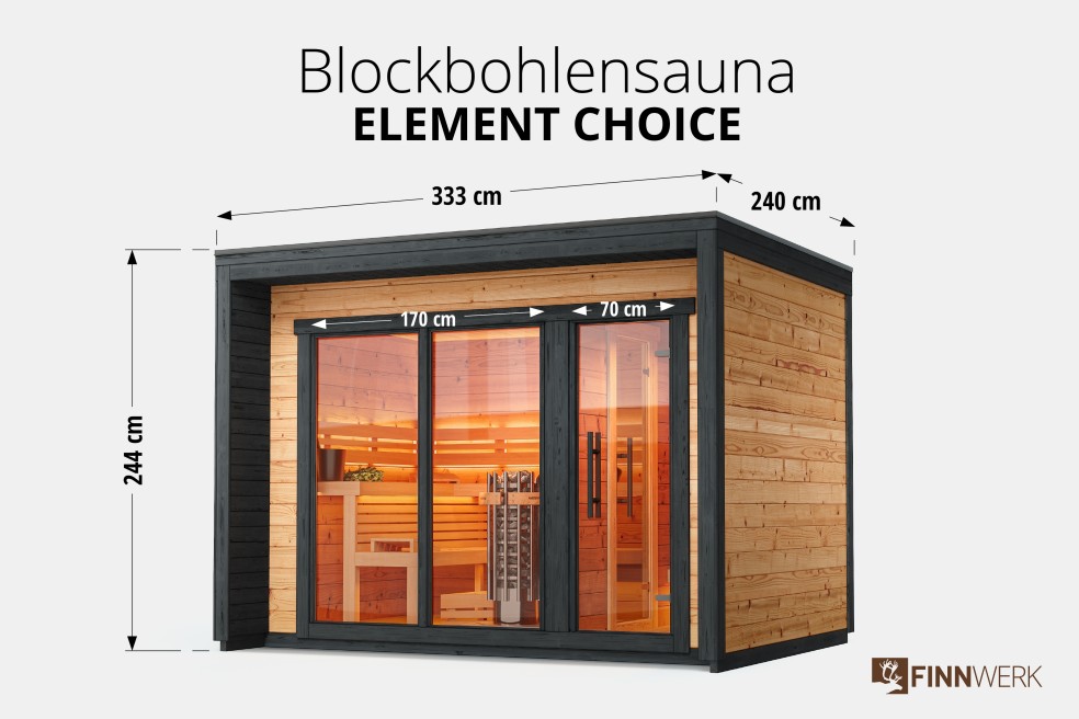 Moderne Blocksauna - Element Choice von Finnwerk Studioaufnahme mit Massen