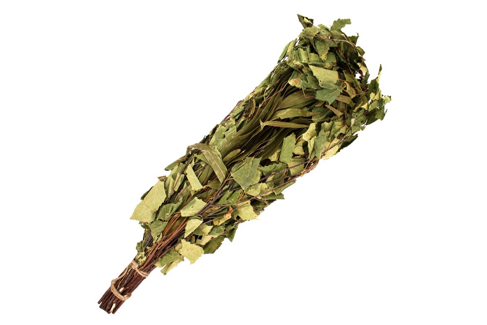 Originale finnische Saunarute aus Eukalyptus und Birke - Saunawedel, Saunaast - Studiobild