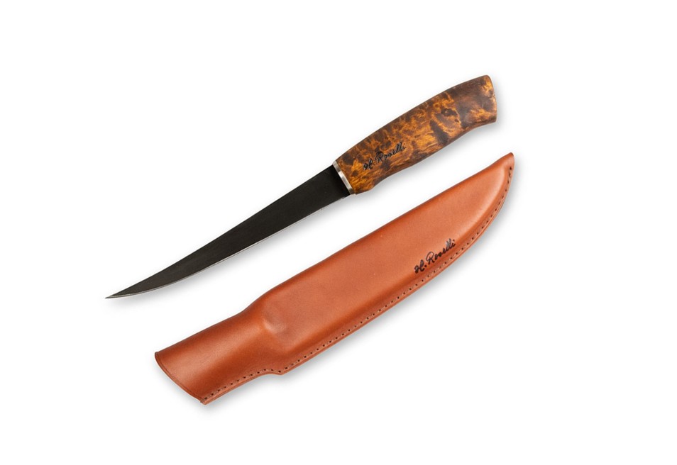 Roselli RW255 - großes Filetiermesser aus Carbon-Stahl - Freisteller mit Lederscheide.jpg