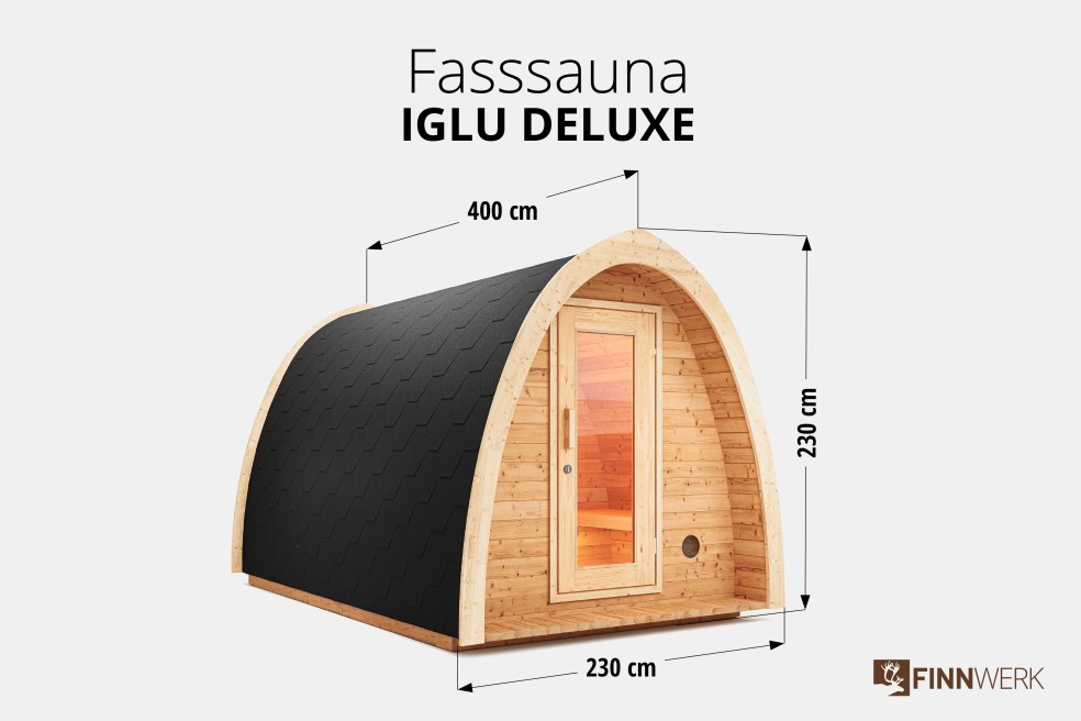 Saunafass Iglu Deluxe 400cm Maße Übersicht im Studio