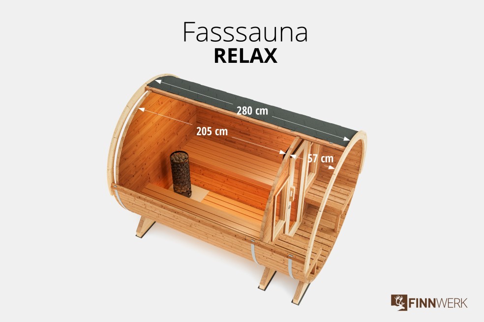 Übersichtsbild Saunafass Deluxe von Finnwerk Maße Studio