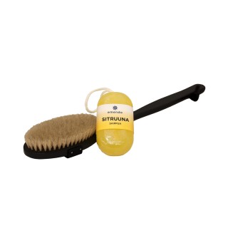 Emendo Sauna-Bürste (schwarz) mit Zitronenseife.jpg