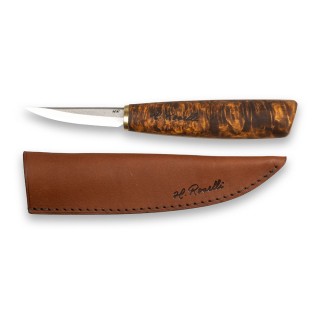 Roselli R113 Schnitzmesser mit kurzer Klinge und Griff aus Maserbirke mit Lederscheide.jpg