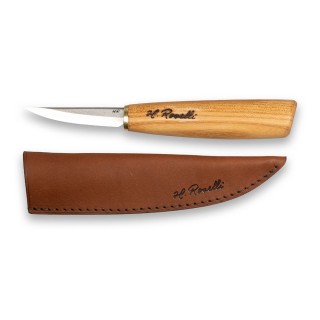 Roselli R113D Schnitzmesser mit kurzer Klinge und Griff aus Rotulme mit Lederscheide.jpg