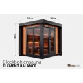Vorschaubild: Gartensauna Element Balance - Maßzeichnung Außenbild Studioaufnahme Übersicht
