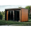 Vorschaubild: Kubische Element Gartensauna Superb mit BLACK Scheinben von Finnwerk Gartenaufnahme
