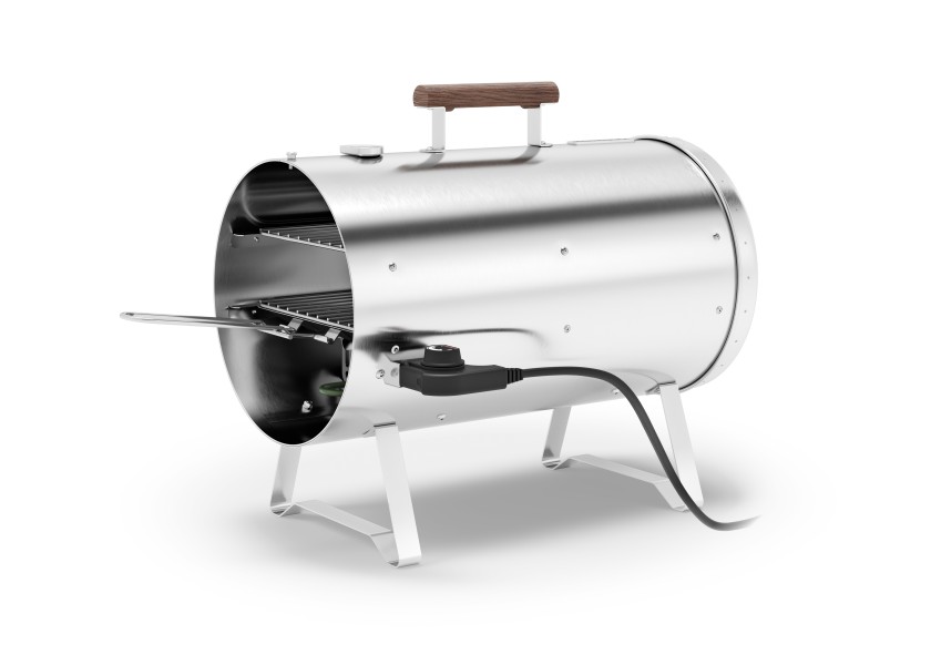 Muurikka 1200PRO Smoker - geöffnet, mit zwei Ebenen und Leistungsregler zur Temperatursteuerung