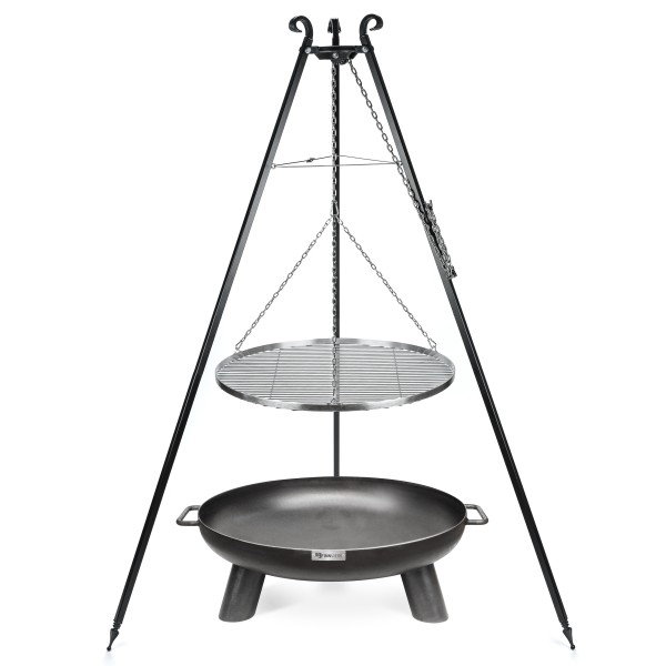 Schwenkgrill Set massives Dreibein 60cm und Feuerschale Harri + VILLE von FINNWERK