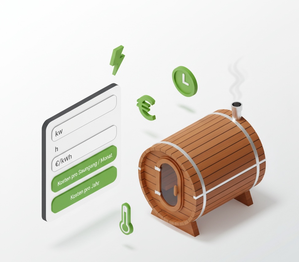 Eine Grafik, die einen Online-Rechner für den Sauna-Stromverbrauch symbolisiert.